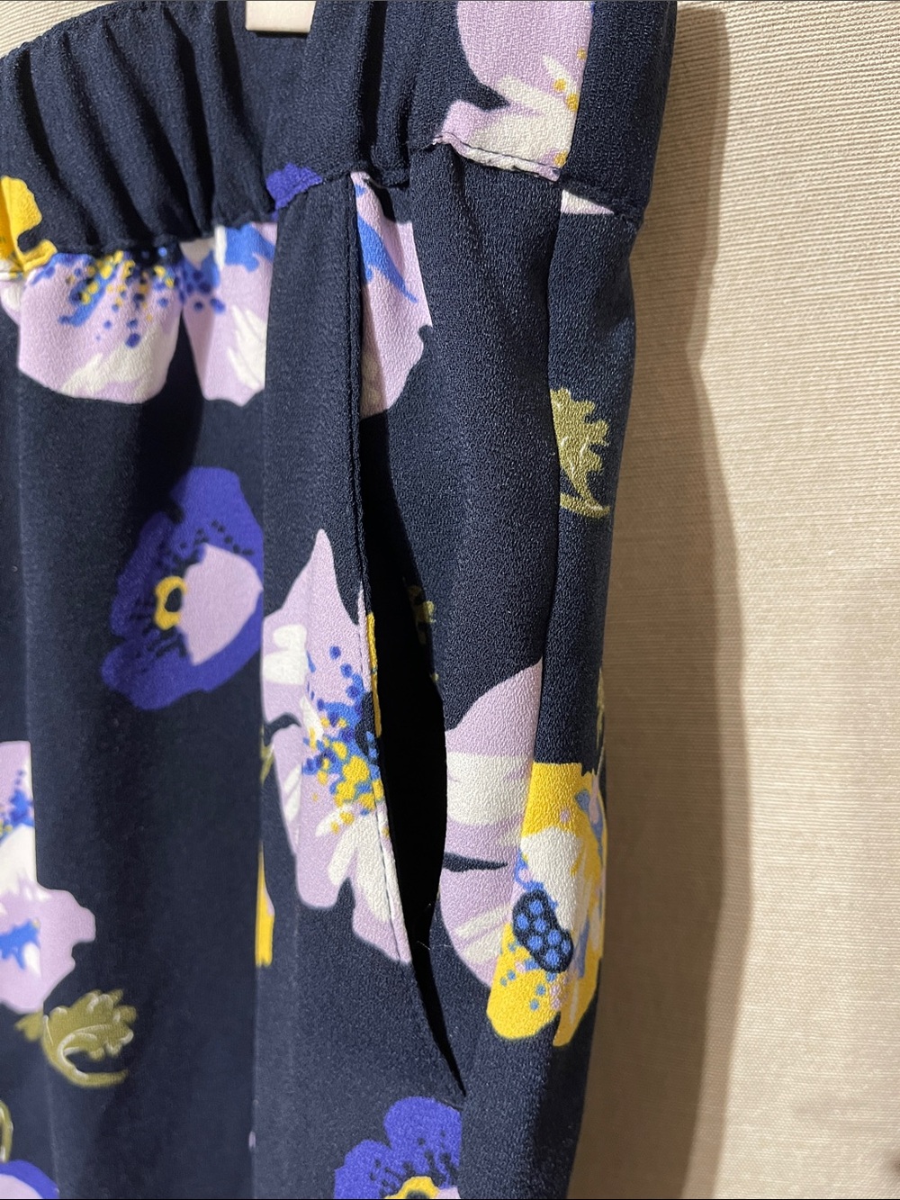 LOFT Outlet Navy Floral Flutter Pants with Yellow & Lavender Blooms - Picture 5 of 5